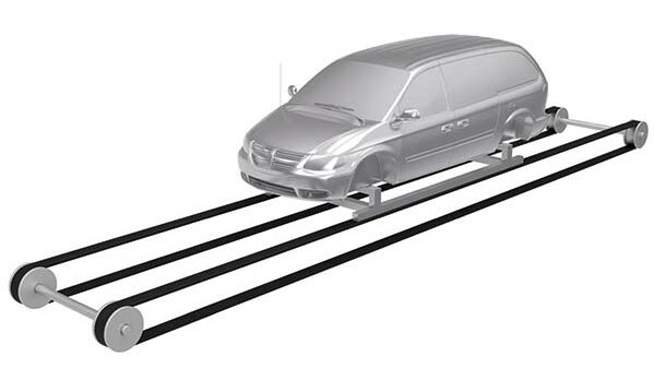 3D Zeichnung eines Traggurtes, welches ein Auto transportiert.