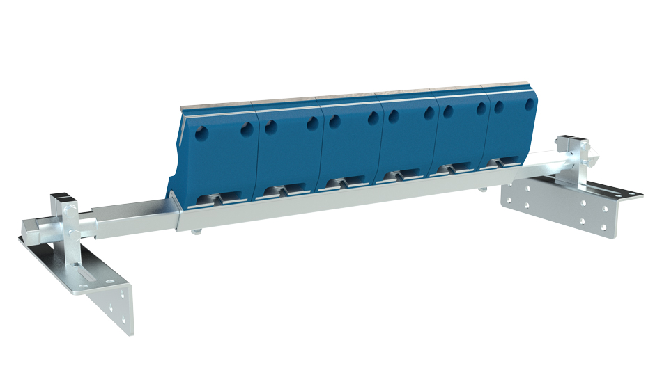 3D-Rückansicht des STRICKER Trommelabstreifer manuflex PT mit blauer Fläche.